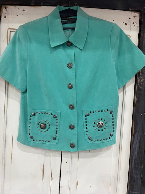 CF35-5 SHORT SLEEVE W/STUDS ON POCKETS-XS-TURQ