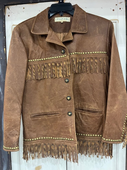 CF35-8 CLASSIC DDR LEATHER JKT W/FRINGE & STUDS-XS