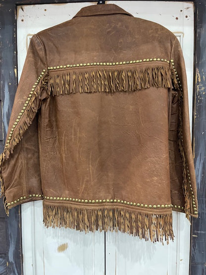 CF35-8 CLASSIC DDR LEATHER JKT W/FRINGE & STUDS-XS