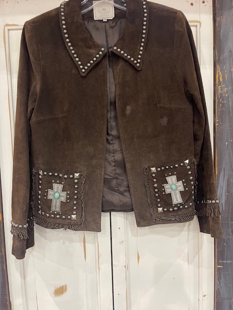 CF35-10 CHOCOLATE JKT W/CROSS ON POCKETS-XS