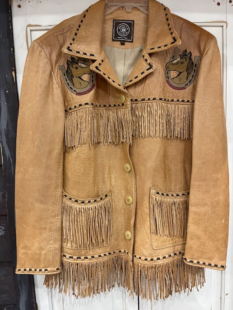 CF35-11 LEATHER JKT W/HORSES &HORSE SHOES-XS