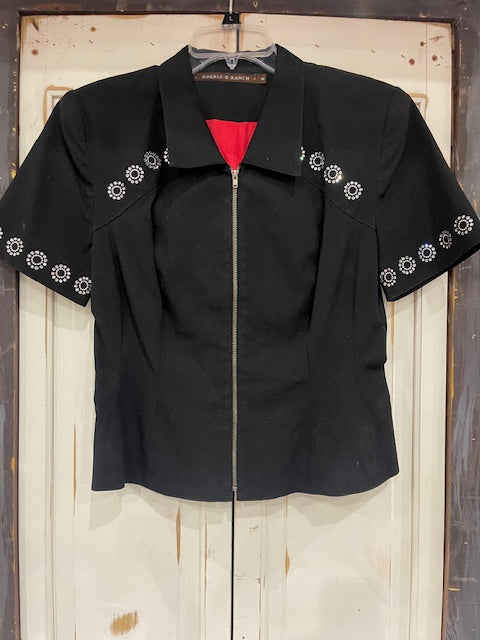 CF35-22 SHORTSLEEVE ZIPUP W/CRYSTALS-BLK-M
