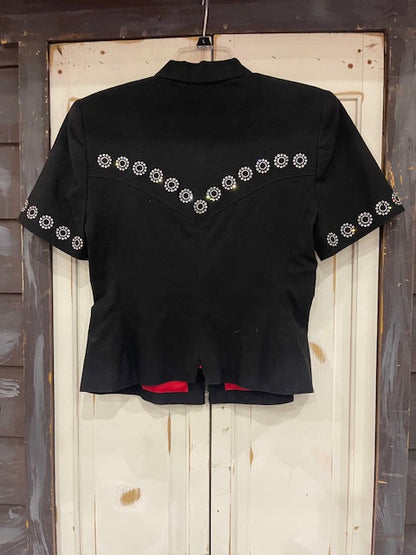 CF35-22 SHORTSLEEVE ZIPUP W/CRYSTALS-BLK-M
