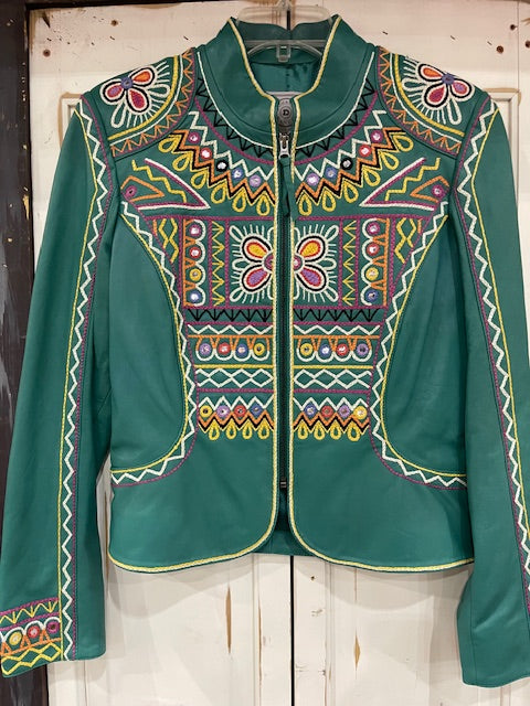 CF19-13 TEAL JKT W/COLORFUL HEAVY STITCHING-MED