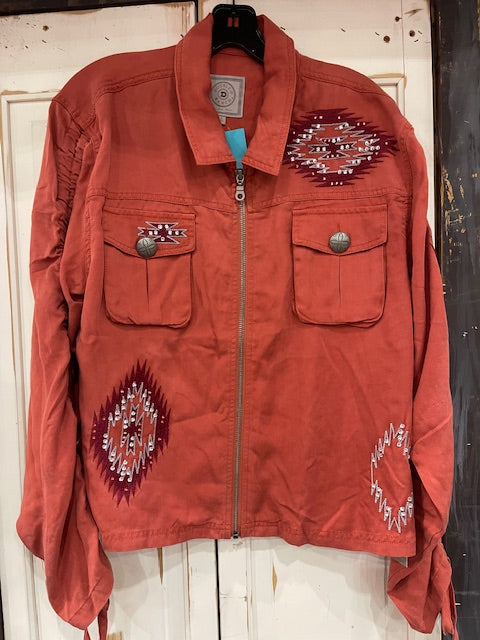 CF33-50 CORAL W/BEADING DIAMOND JKT-LRG