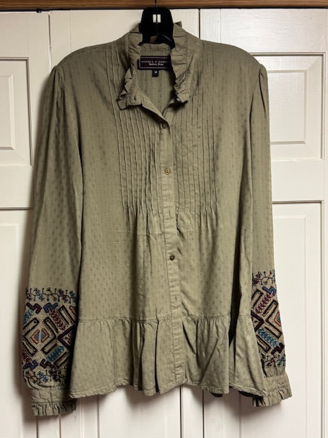 CF40-16 OLIVE BLOUSE W/STICH BOTTOM SLEEVE-M