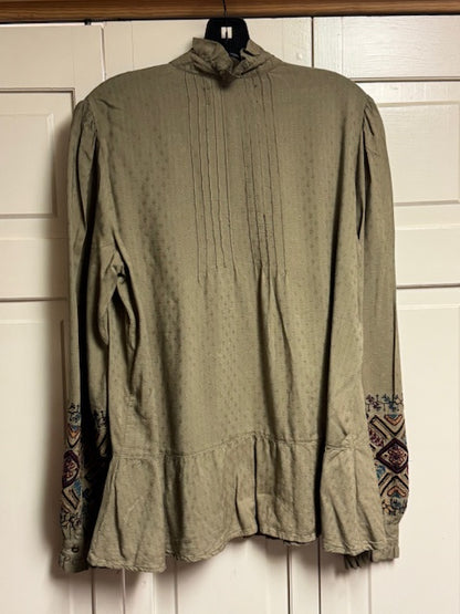 CF40-16 OLIVE BLOUSE W/STICH BOTTOM SLEEVE-M