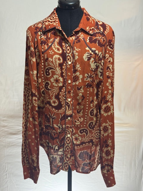 CF17-16 BRUNT ORANGE FLORAL TOP-M