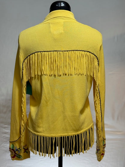 CF17-11 YELLOW KNIT JKT/FRINGE & STITCH-XS