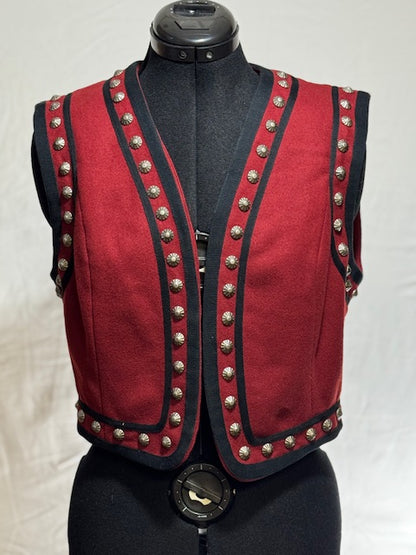 CF42-7 RED WOOL VEST W/BLK TRIM & STUDS-S