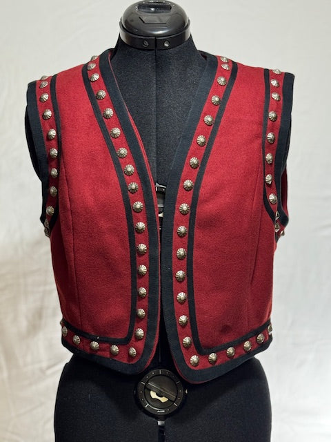 CF42-7 RED WOOL VEST W/BLK TRIM & STUDS-S