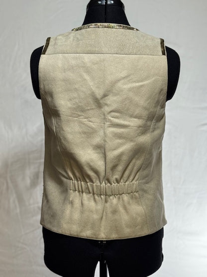 CF42-8 LEATHER VEST W/SILVER & GOLD FLORAL BEADS-XS