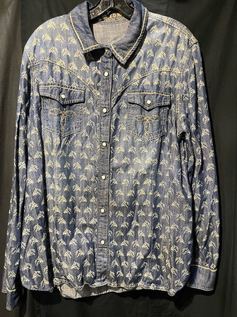 CF33-64 DENIM WORKSHIRT W/HORSES-XL