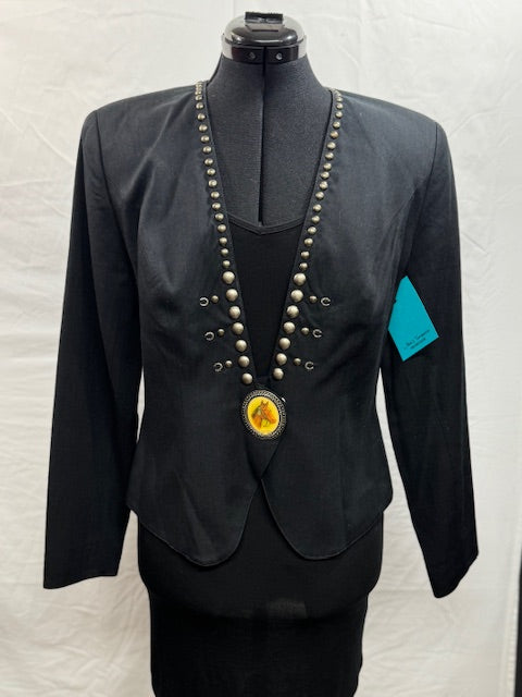 CF49-5 BLK TOP/JKT DEEP V NECK W/HORSE PENDANT -S