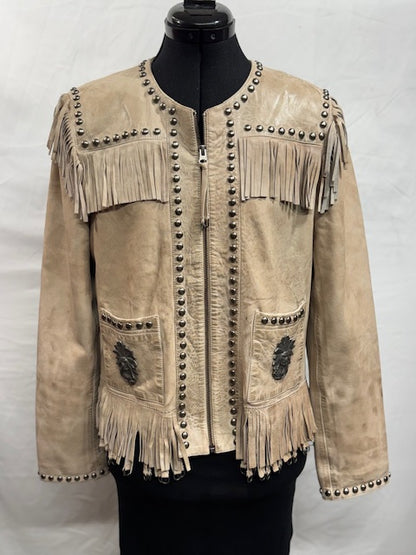 CF49 NATRUAL LEATHER JKT W/INDIAN HEADS-M