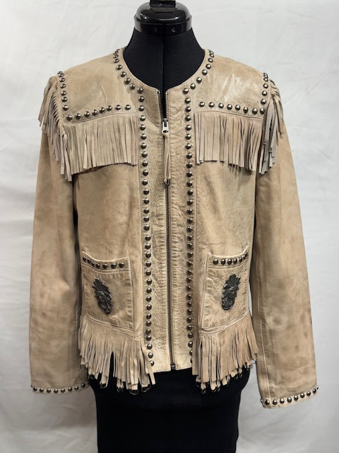 CF49 NATRUAL LEATHER JKT W/INDIAN HEADS-M