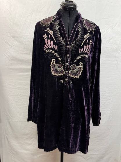 CF49-12 PURPLE VELVET TUNIC W/BEADED FLORAL-S