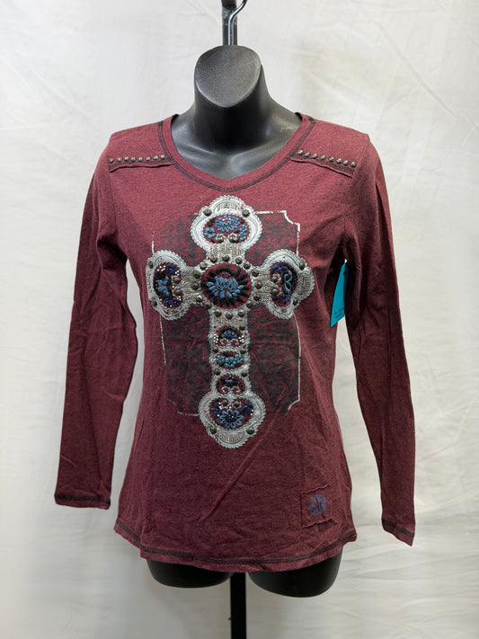 CF107-71 MAROON CROSS TOP XS