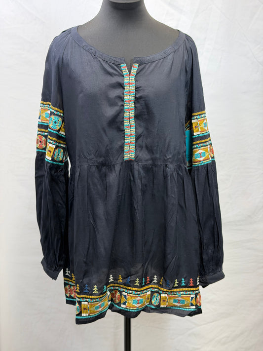 CF107-96 BLACK TUNIC W TURQ/BRN M