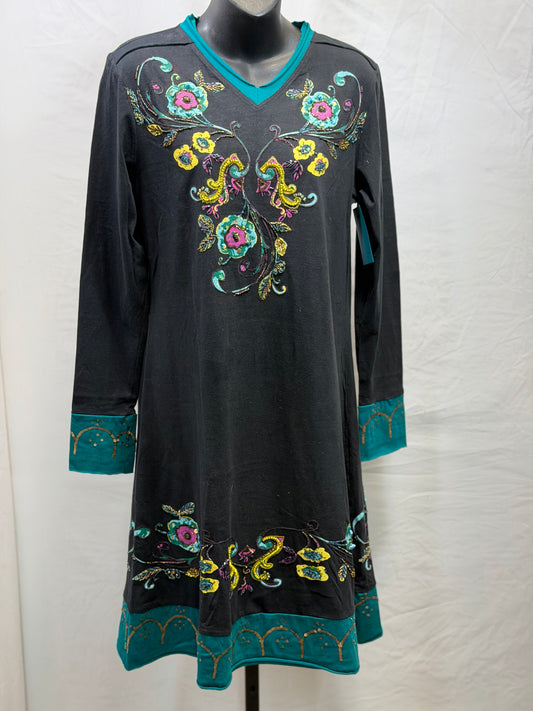 CF107-168 BLK W/ TURQ TRIM DRESS XL