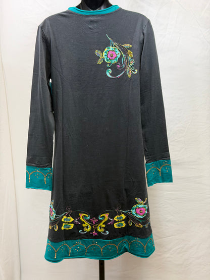 CF107-167 BLK W/ TURQ TRIM DRESS L
