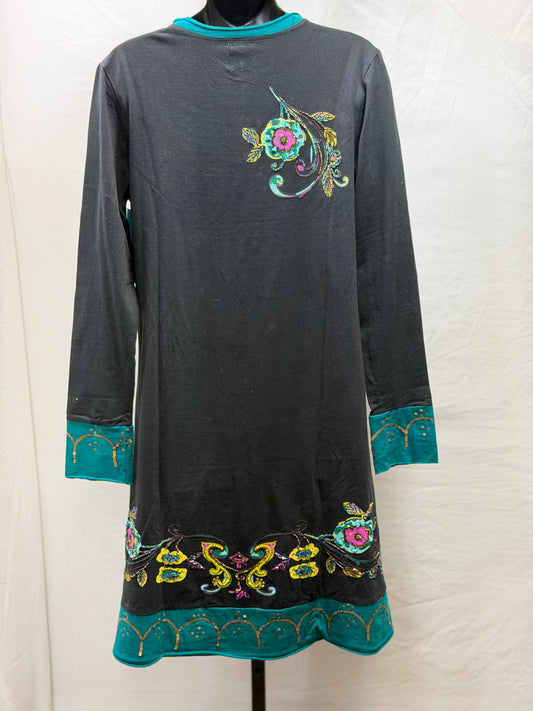CF107-167 BLK W/ TURQ TRIM DRESS L
