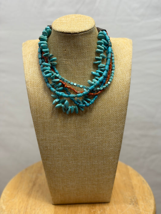 CF105-74MULTI TURQ & CORAL NECKLACE