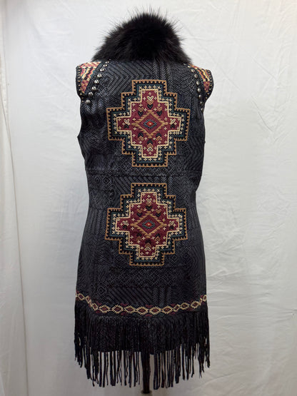 CF47-47 GREY LEATHER VEST W/ LONG FUR L