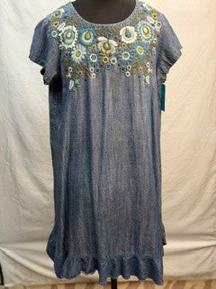 CF41-31 DENIM FLORAL DRESS L