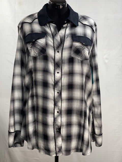 CF59-21 SNAP FRONT PLAID TOP 1X