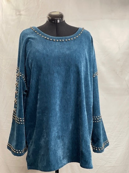 CF72-5 TURQ VELVET TUNIC 2XL