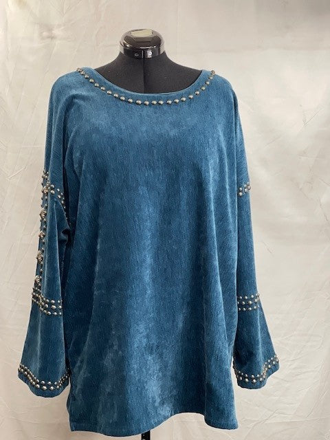 CF72-5 TURQ VELVET TUNIC 2XL