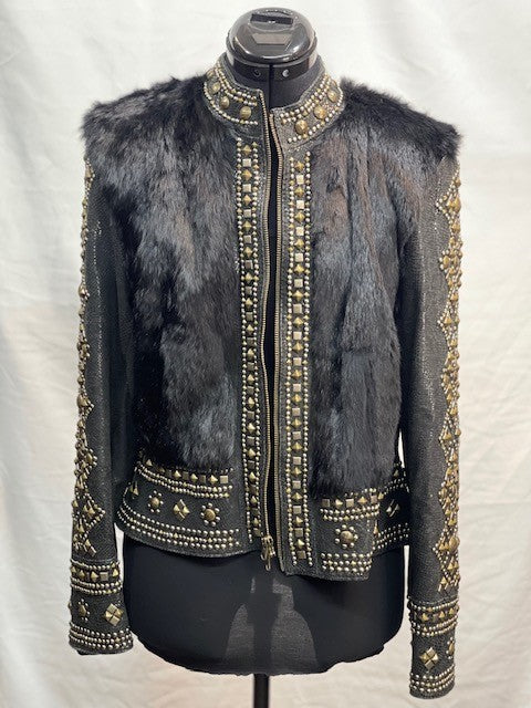 CF52-75 BLACK STUDDED FUR JACKET M