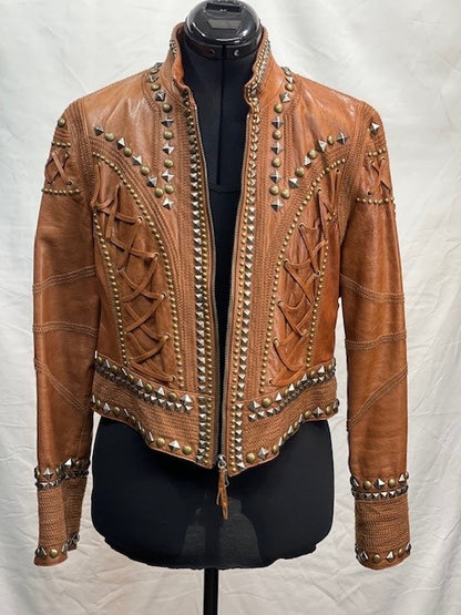 CF52-76 CAMEL STUDDED JACKET M