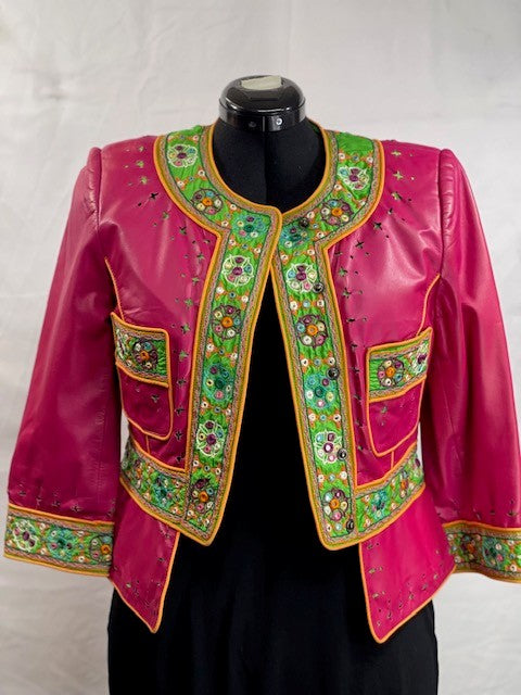 CF52-40 PINK/GRN LEATHER JACKET M