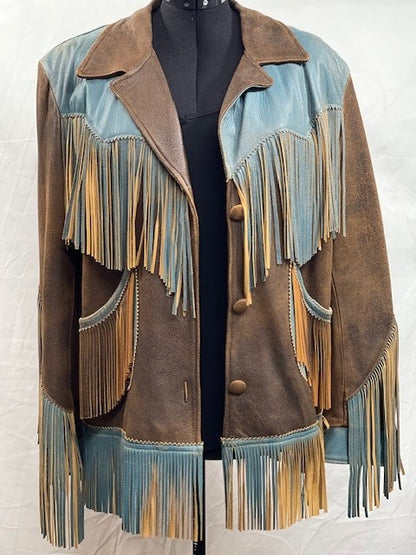 CF52-70 TURQ/BRN LEATHER JACKET L