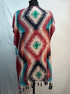 CF33-115 RED/TURQ PONCHO S/M