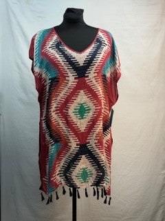 CF33-115 RED/TURQ PONCHO S/M