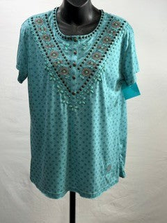 CF91-5 TURQ HENLEY TOP S